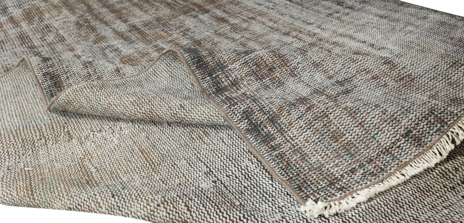 5.6x8.9 Ft Vintage Distressed Handmade Turkish Area Rug Over Dyed In Gray photo for sale