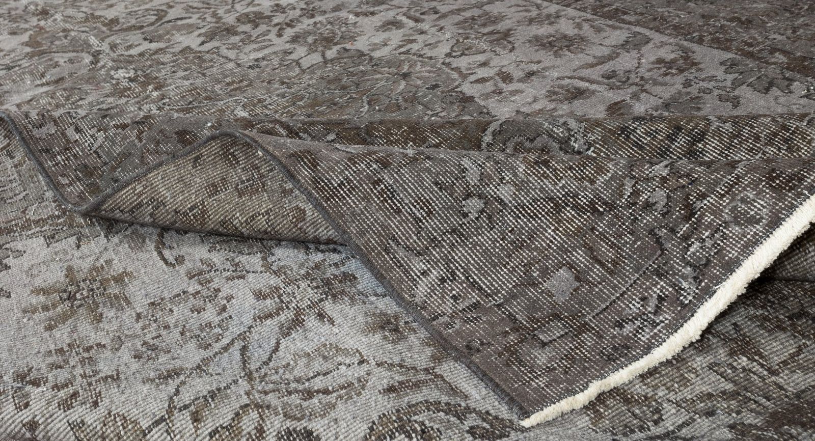 6.5x9.9 Ft Handmade Vintage Turkish Area Rug Re Dyed In Gray 4 Modern Interiors photo for sale