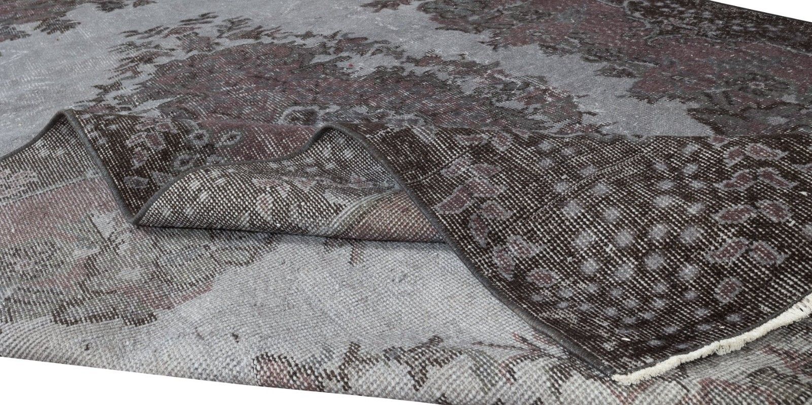 6x9.9 Ft Vintage Rug Over Dyed In Gray For Modern Interiors, Handmade In Turkey photo for sale