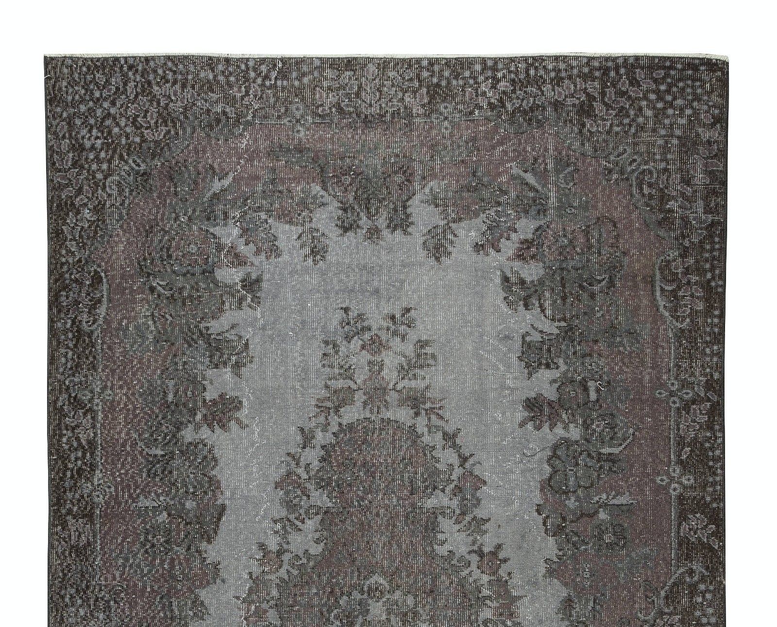 6x9.9 Ft Vintage Rug Over Dyed In Gray For Modern Interiors, Handmade In Turkey photo Textiles