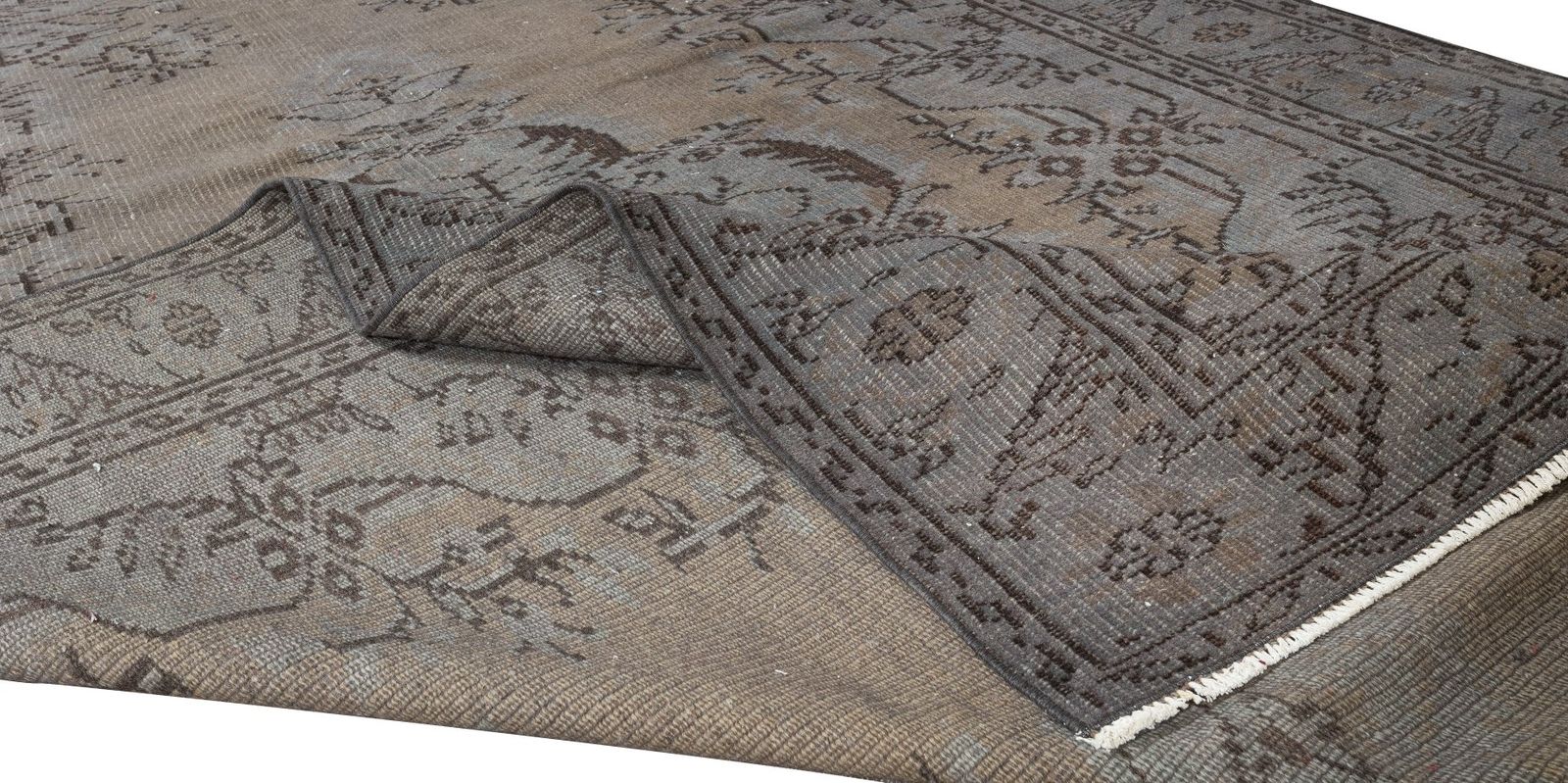 6x9,5 ft Vintage Vloerkleed Overdyed in Grijs voor Moderne Interieurs, Handgemaakt in Turkije photo for sale