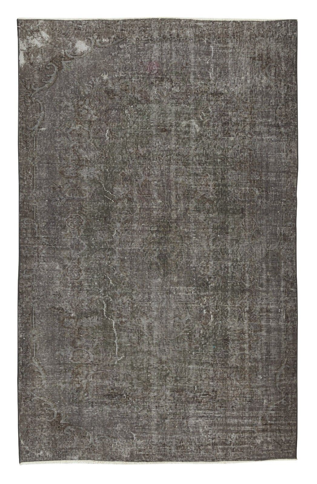 5.6x8.7 Ft Vintage Rug Over Dyed In Gray For Modern Interior, Handmade In Turkey