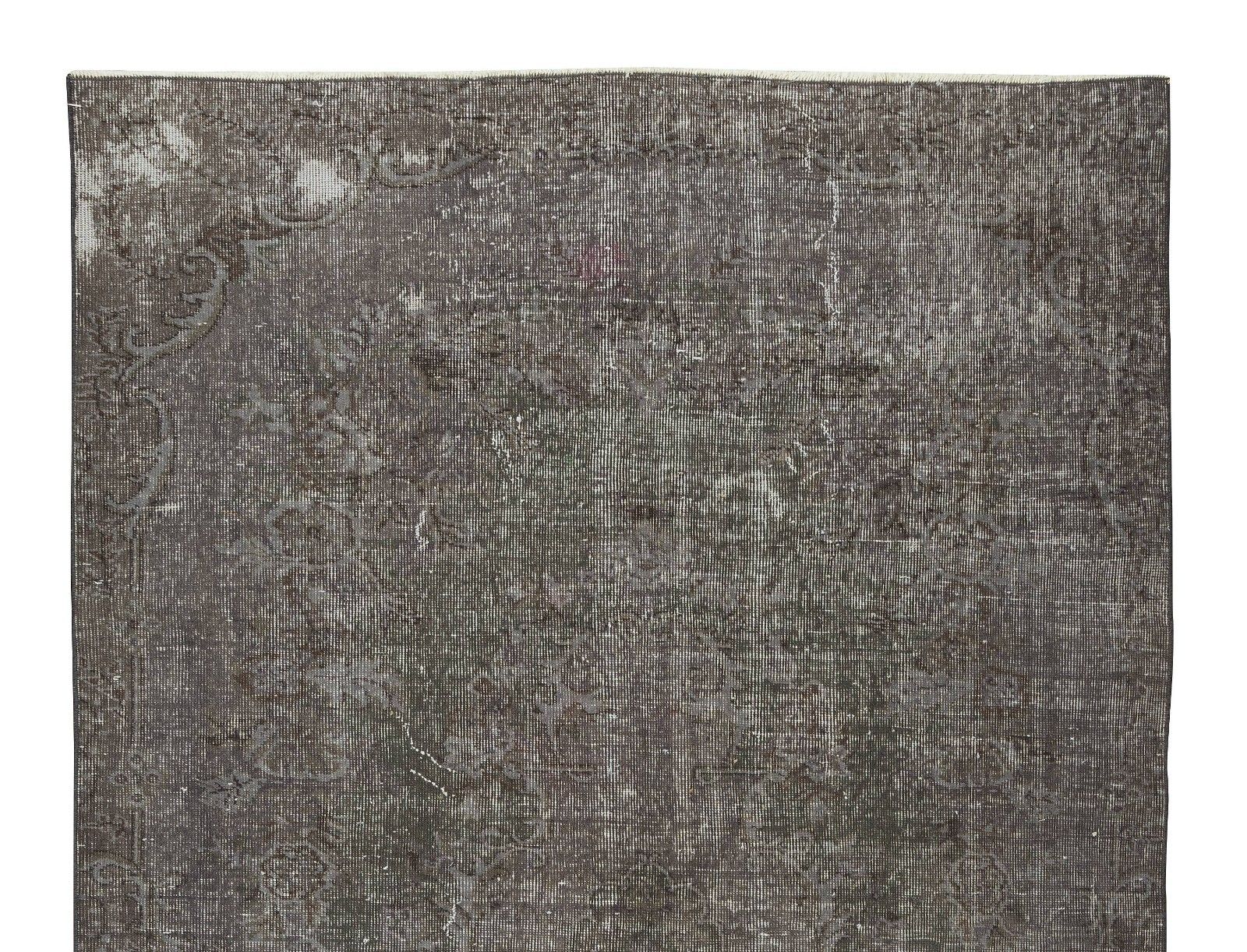 5.6x8.7 Ft Vintage Rug Over Dyed In Gray For Modern Interior, Handmade In Turkey photo Textiles
