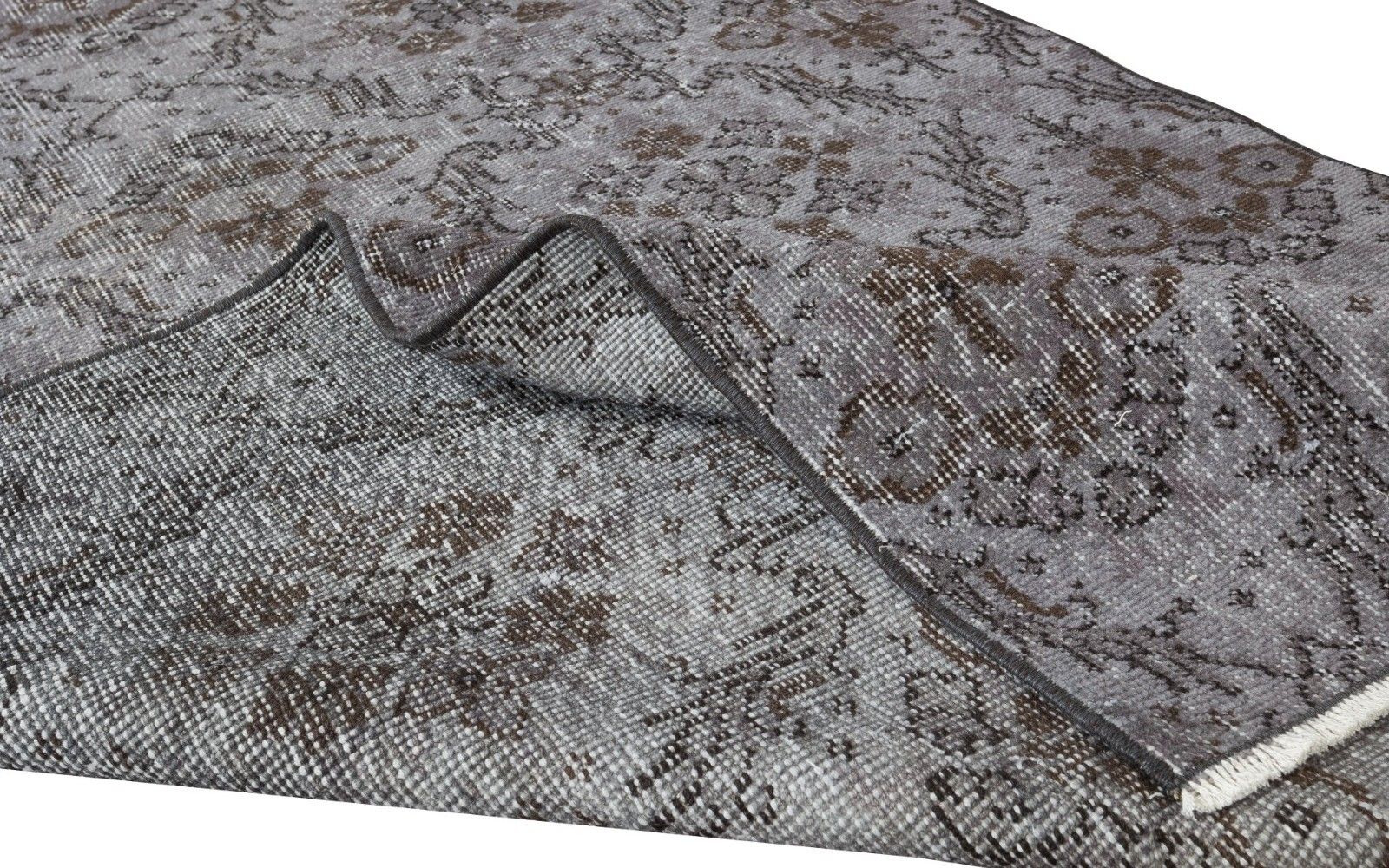 3.8x6.7 Ft Mid Century Handmade Turkish Rug Over Dyed In Gray 4 Modern Interiors photo for sale