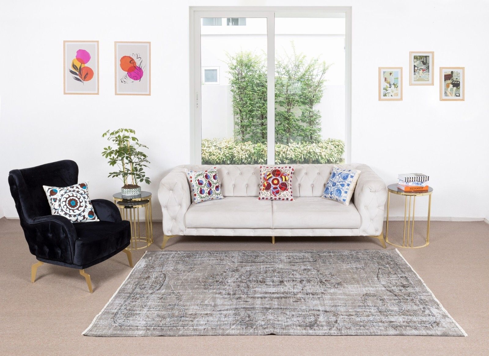 6x8.8 Ft Vintage Rug Over Dyed In Gray For Modern Interiors, Handmade In Turkey photo furniture