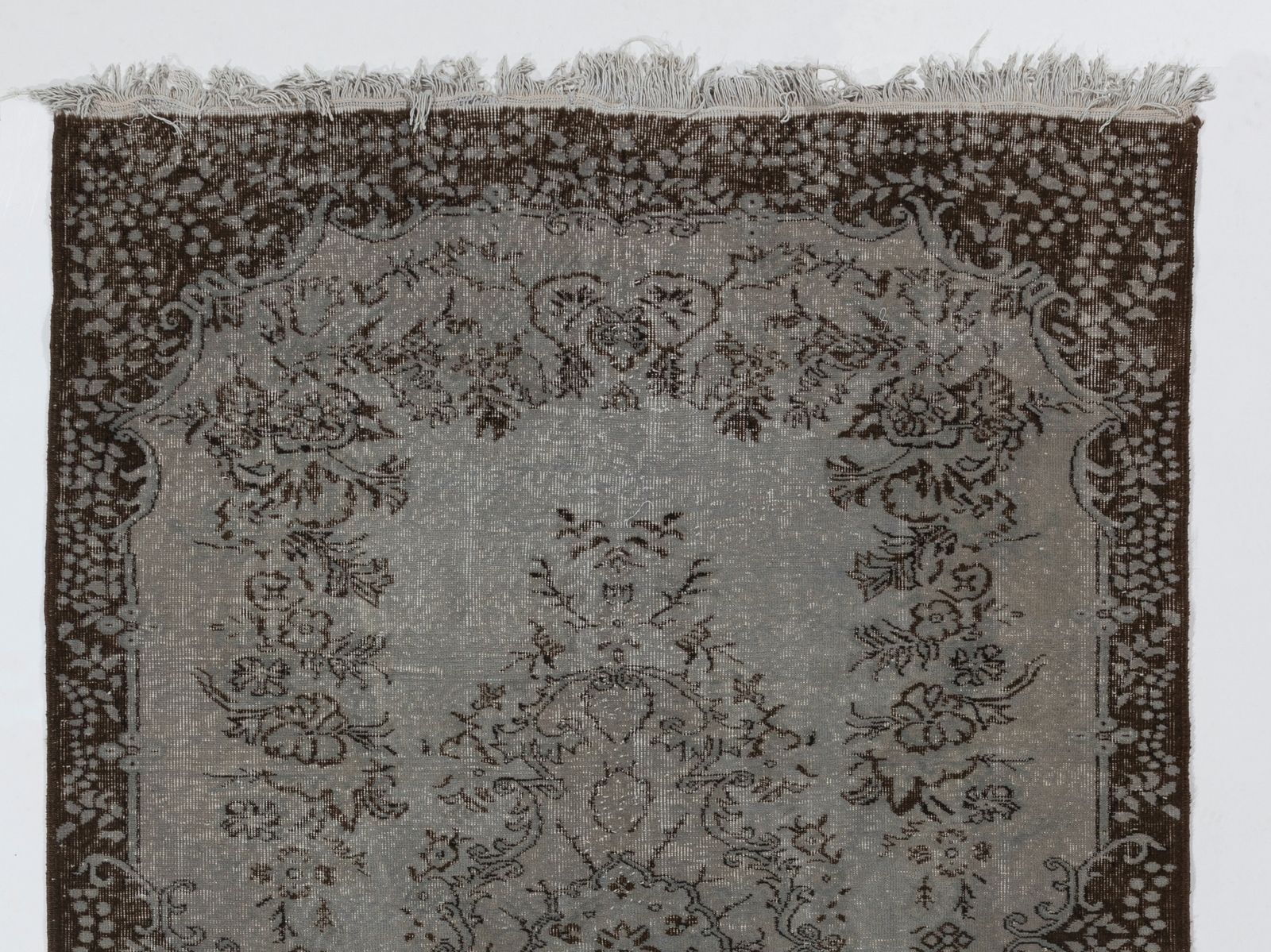 5.6x8.3 Ft Vintage Medallion Design Rug Overdyed In Gray, Handknotted In Turkey photo Textiles