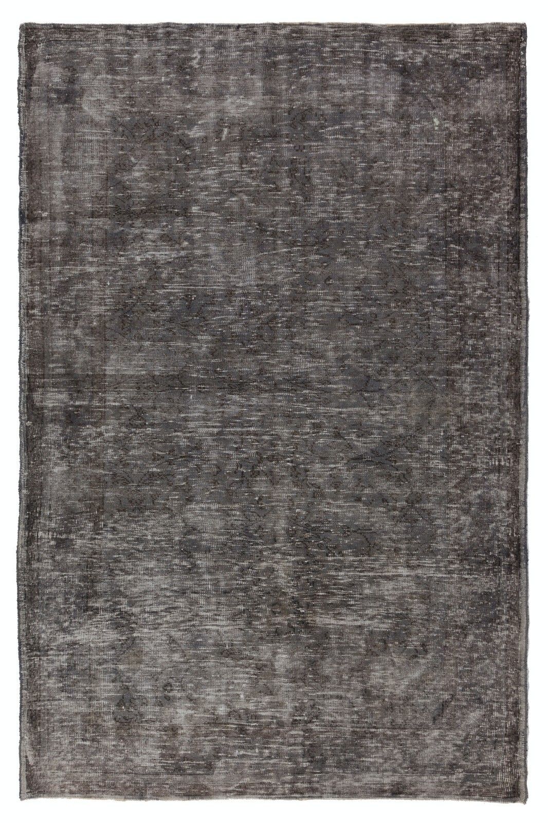 6x9 Ft Distressed Vintage Area Rug Overdyed In Gray, Handknotted In Turkey