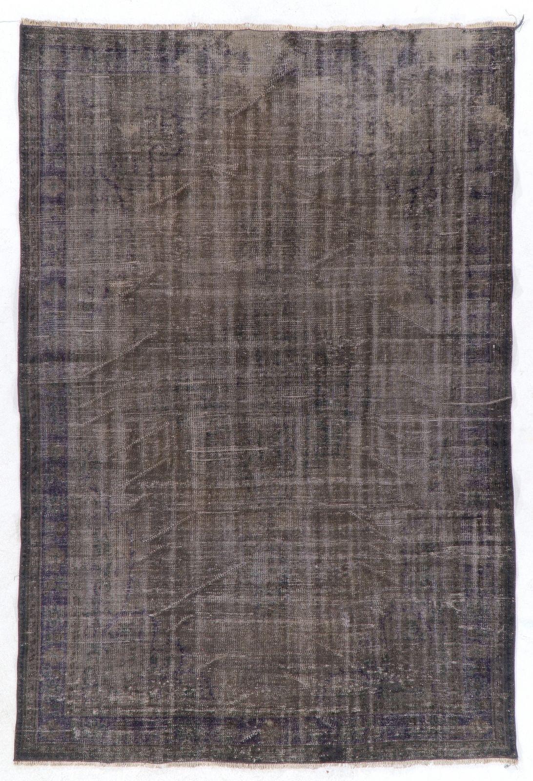 6.2x8.9 Ft Handmade Vintage Anatolian Rug Overdyed In Gray For Modern Interiors