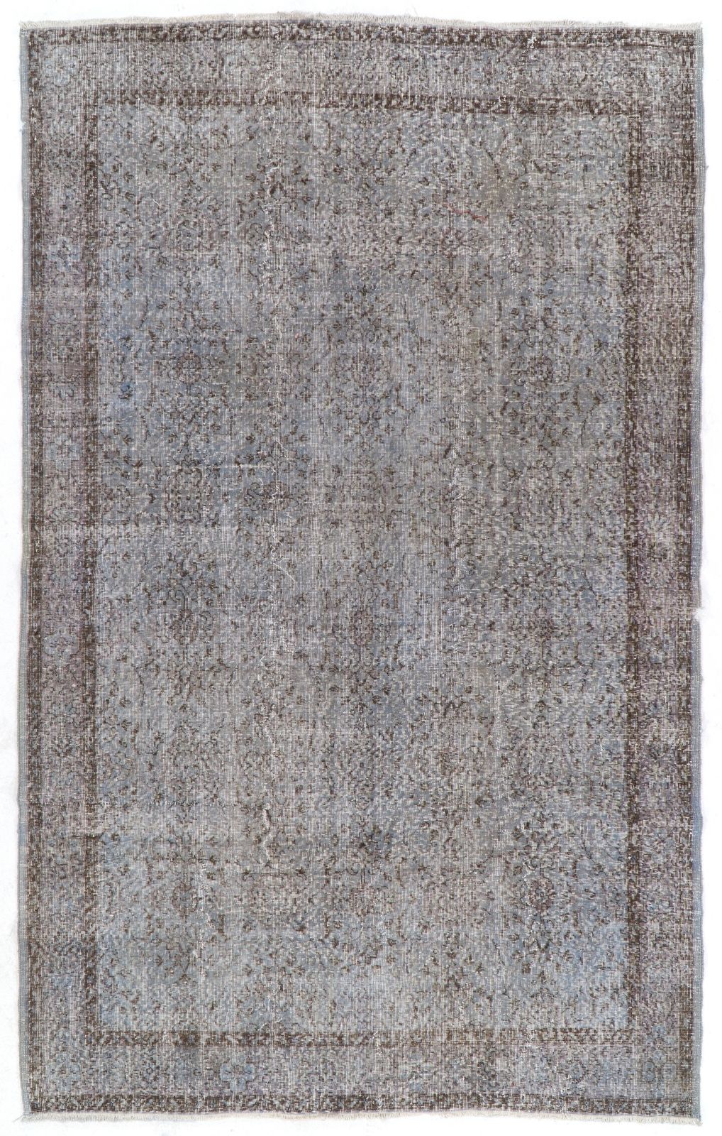 6x10 Ft Hand Knotted Vintage Anatolian Rug Overdyed In Gray For Living Room
