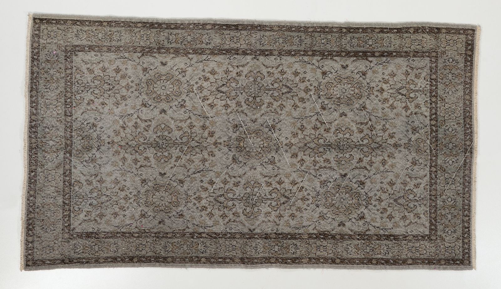 4x7 Ft Mid Century Floral Design Rug Over Dyed In Gray, Hand Knotted In Turkey photo furniture