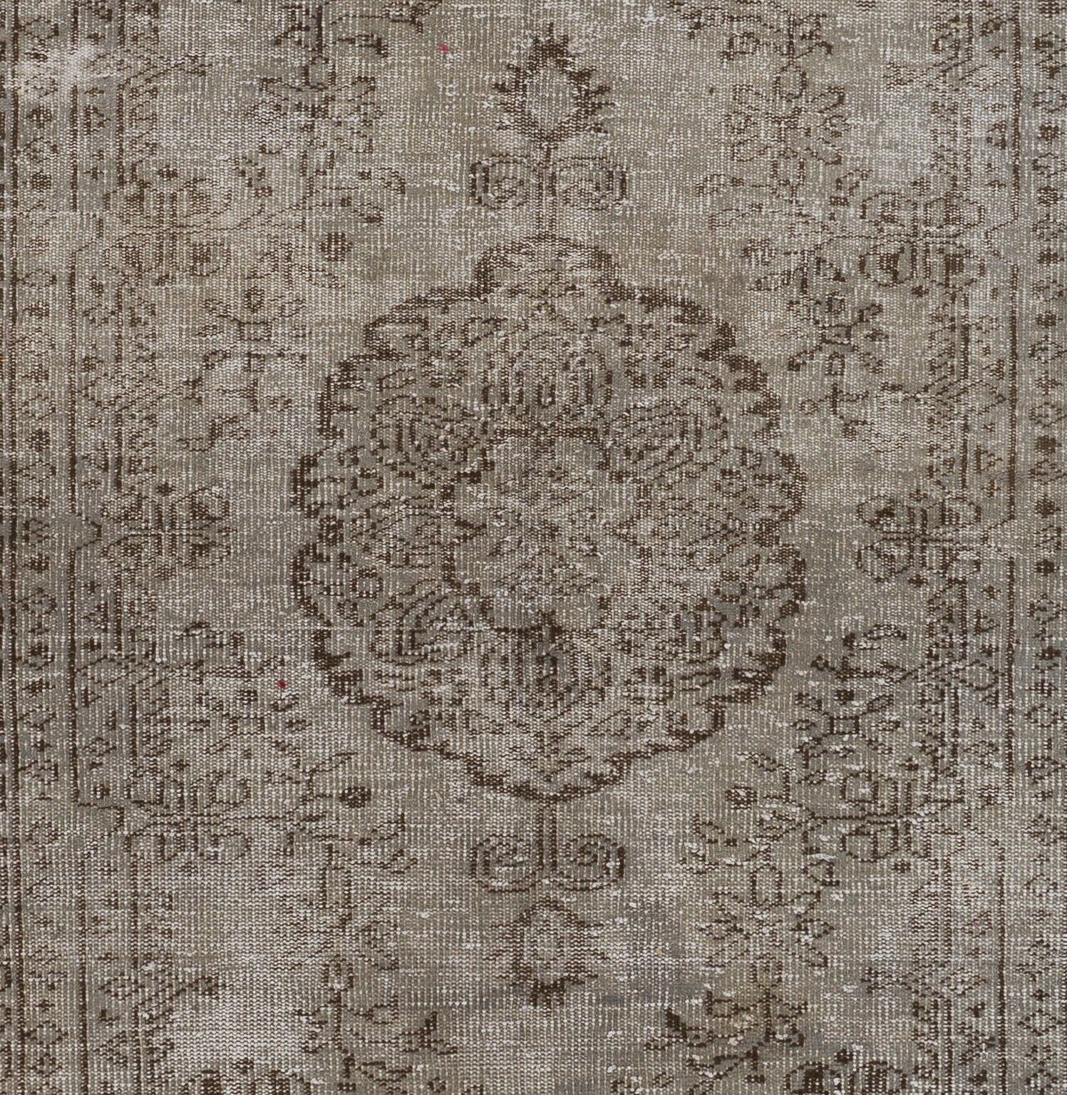 5.7x9.2 Ft Vintage Area Rug Overdyed In Gray, Handknotted In Turkey photo 442.0