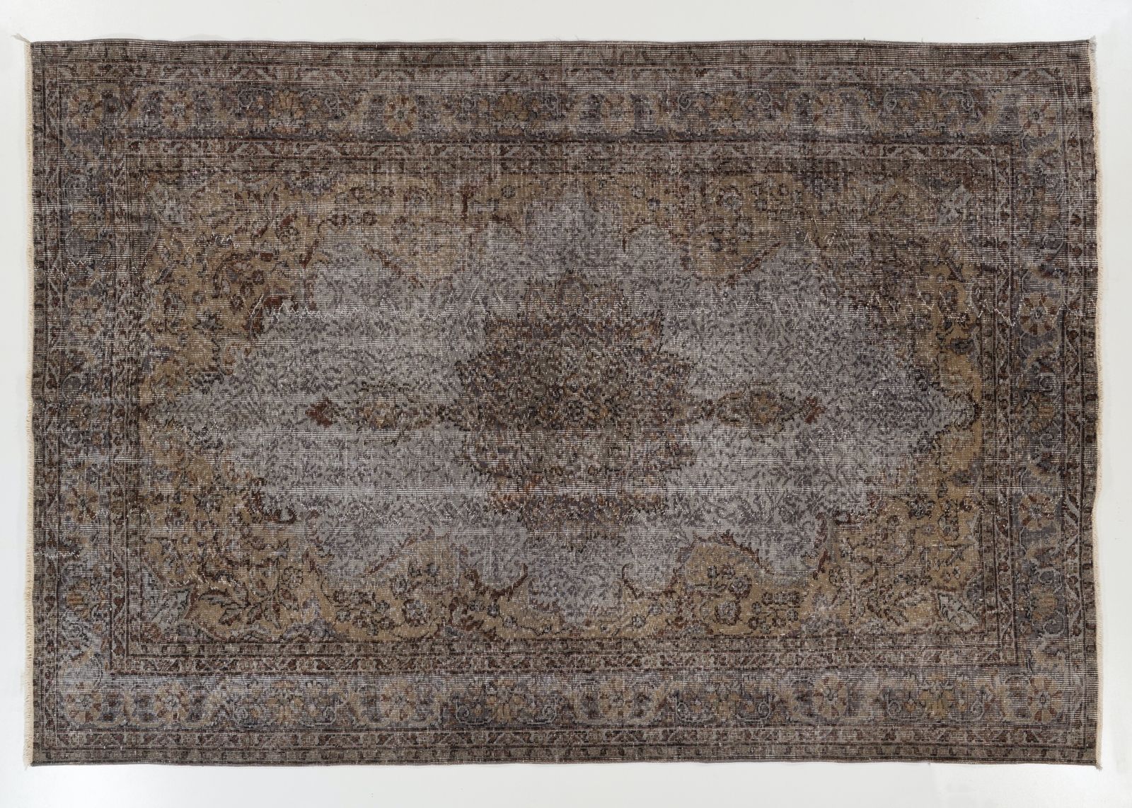 6.7x9.8 Ft Vintage Wool Area Rug Overdyed In Gray, Handknotted In Turkey photo furniture