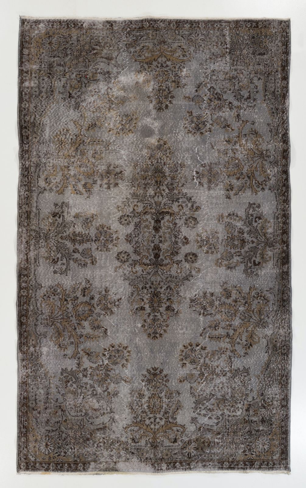 5.6x9.2 Ft Vintage Area Rug Overdyed In Gray, Handknotted In Turkey