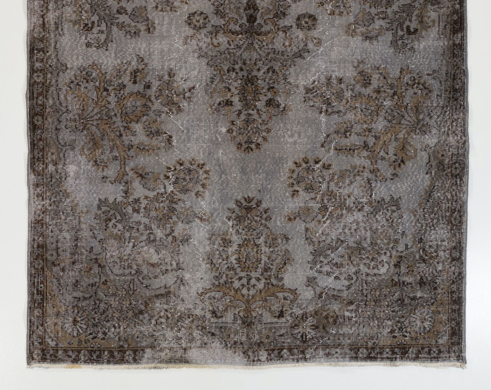 5.6x9.2 Ft Vintage Area Rug Overdyed In Gray, Handknotted In Turkey photo for sale