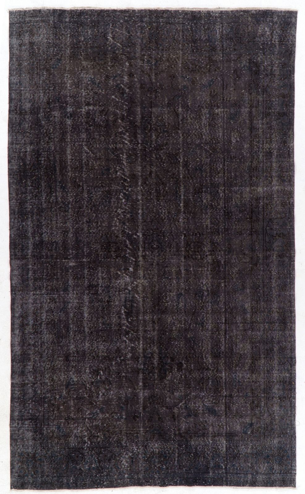 6.5x10.6 Ft Midcentury Area Rug Overdyed In Charcoal Gray, Handknotted In Turkey
