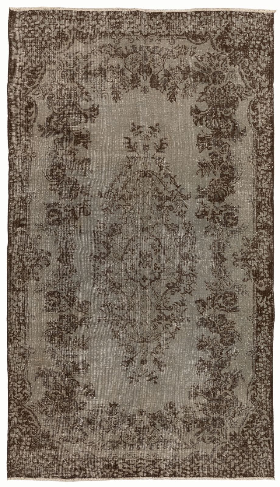 5.6x9.5 Ft Mid Century Area Rug Overdyed In Gray, Handmade In Turkey