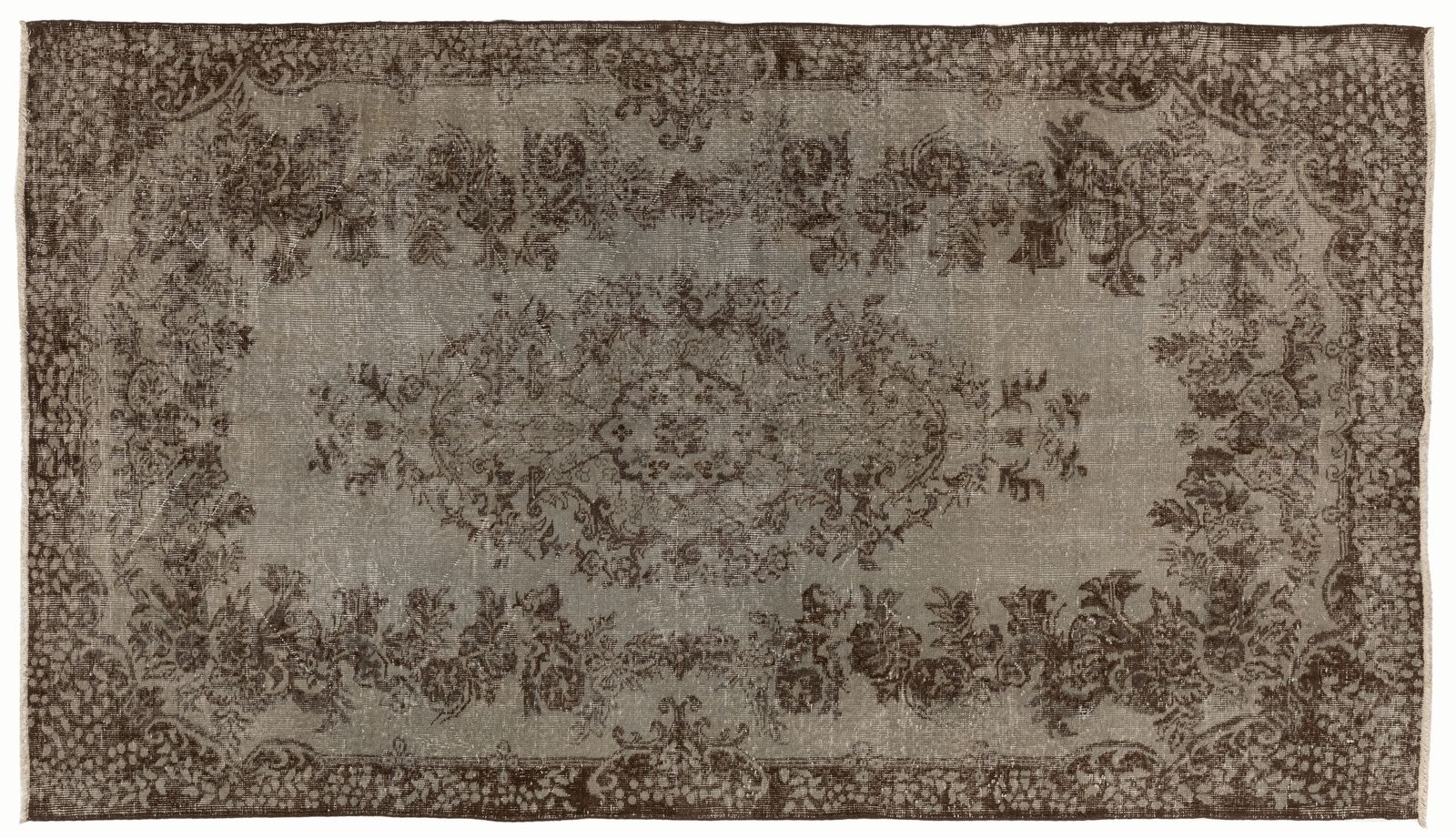 5.6x9.5 Ft Mid Century Area Rug Overdyed In Gray, Handmade In Turkey photo furniture