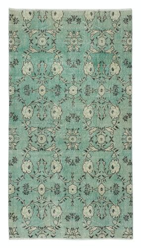 3.8x6.8 Ft Green Color Handmade Turkish Accent Rug With Flower Design