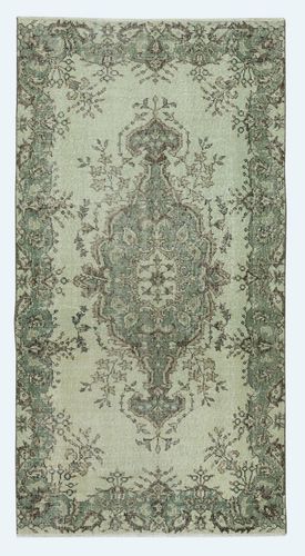 3.6x6.8 Ft Contemporary Handmade Turkish Accent Rug In Light Green Color