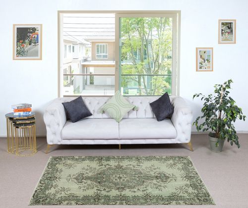 3.6x6.8 Ft Contemporary Handmade Turkish Accent Rug In Light Green Color photo furniture