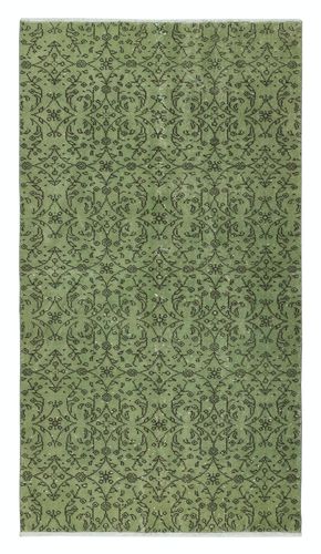 3.7x6.7 Ft Green Color Modern Accent Rug With Floral Design, Handmade In Turkey