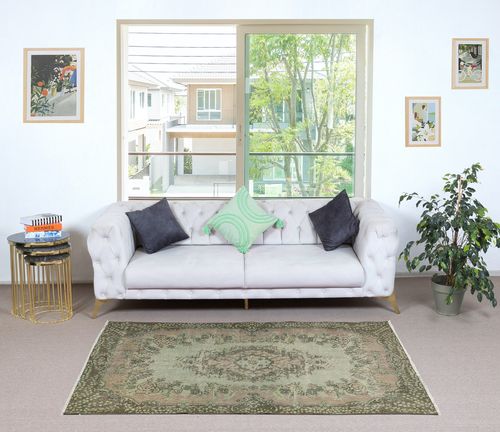 3.8x7 Ft Green Color Modern Accent Rug With Medallion Design, Handmade In Turkey photo furniture
