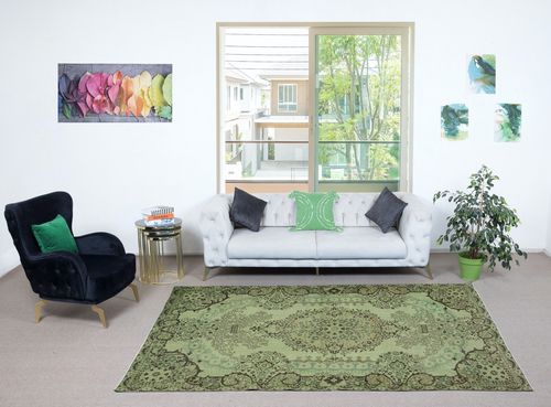 6x10 Ft Handmade Turkish Wool Area Rug In Green, Modern Living Room Rug photo furniture