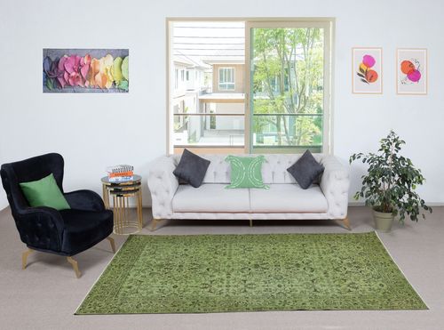 5.2x9.3 Ft Modern Hand Knotted Turkish Floral Patterned Rug In Green Color photo furniture