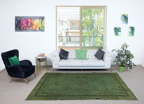 6x9.2 Ft Contemporary Handmade Turkish Wool Area Rug In Green photo furniture