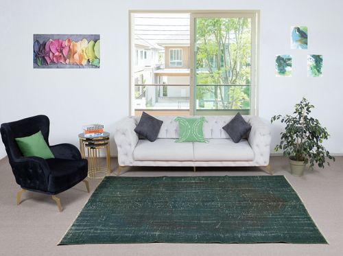 5.6x9 Ft Handmade Dark Green Color Turkish Area Rug For Modern Interiors photo furniture