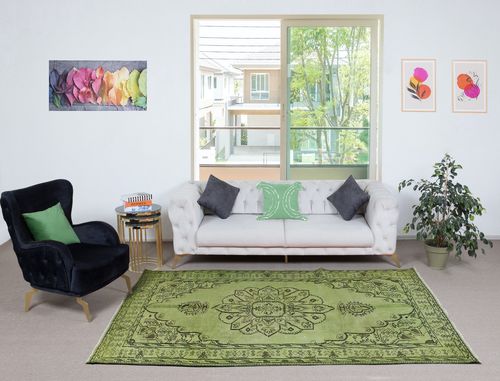 5x9 Ft Handmade Green Color Turkish Wool Area Rug For Modern Interiors photo furniture