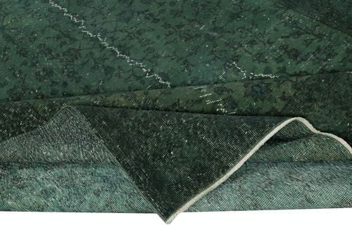 7x10.5 Ft Dark Green Color Wool Area Rug For Modern Interior, Handmade In Turkey photo for sale