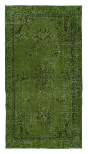 3.8x6.8 Ft Art Deco Chinese Inspired Handmade Turkish Accent Rug In Green