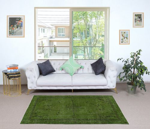 3.8x6.8 Ft Art Deco Chinese Inspired Handmade Turkish Accent Rug In Green photo furniture