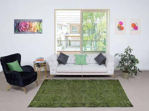 5.6x8.6 Ft Modern Handmade Turkish Area Rug Over Dyed In Green Color photo furniture