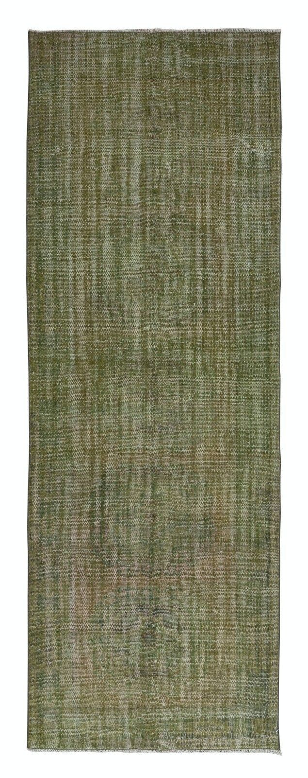 4.2x11.5 Ft Handmade Anatolian Runner Rug In Moss Green, Modern Corridor Carpet