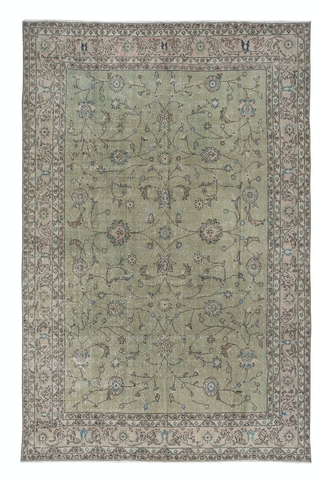 7.3x11.2 Ft Moss Green Handmade Turkish Area Rug For Modern Home & Office Decor