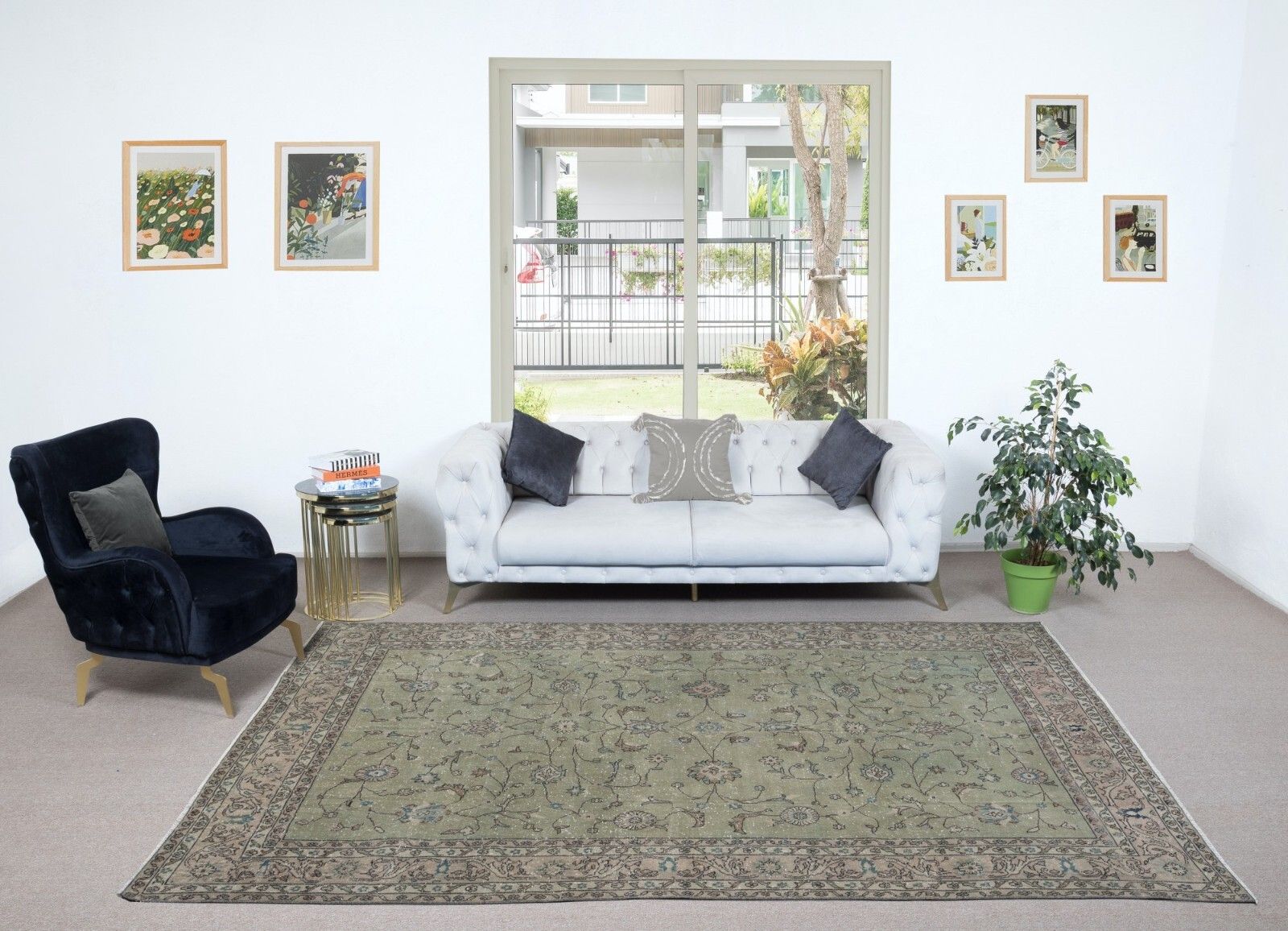 7.3x11.2 Ft Moss Green Handmade Turkish Area Rug For Modern Home & Office Decor photo furniture