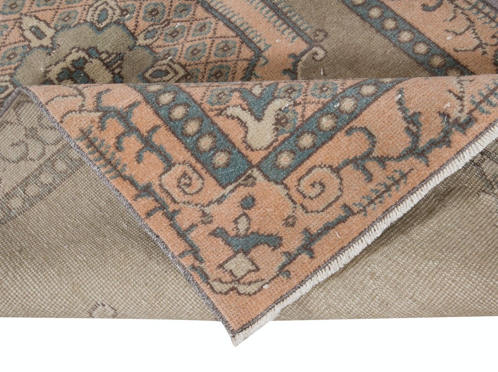 3.7x6.3 Ft Green Accent Rug, Handmade Turkish Geometric Medallion Design Carpet photo for sale