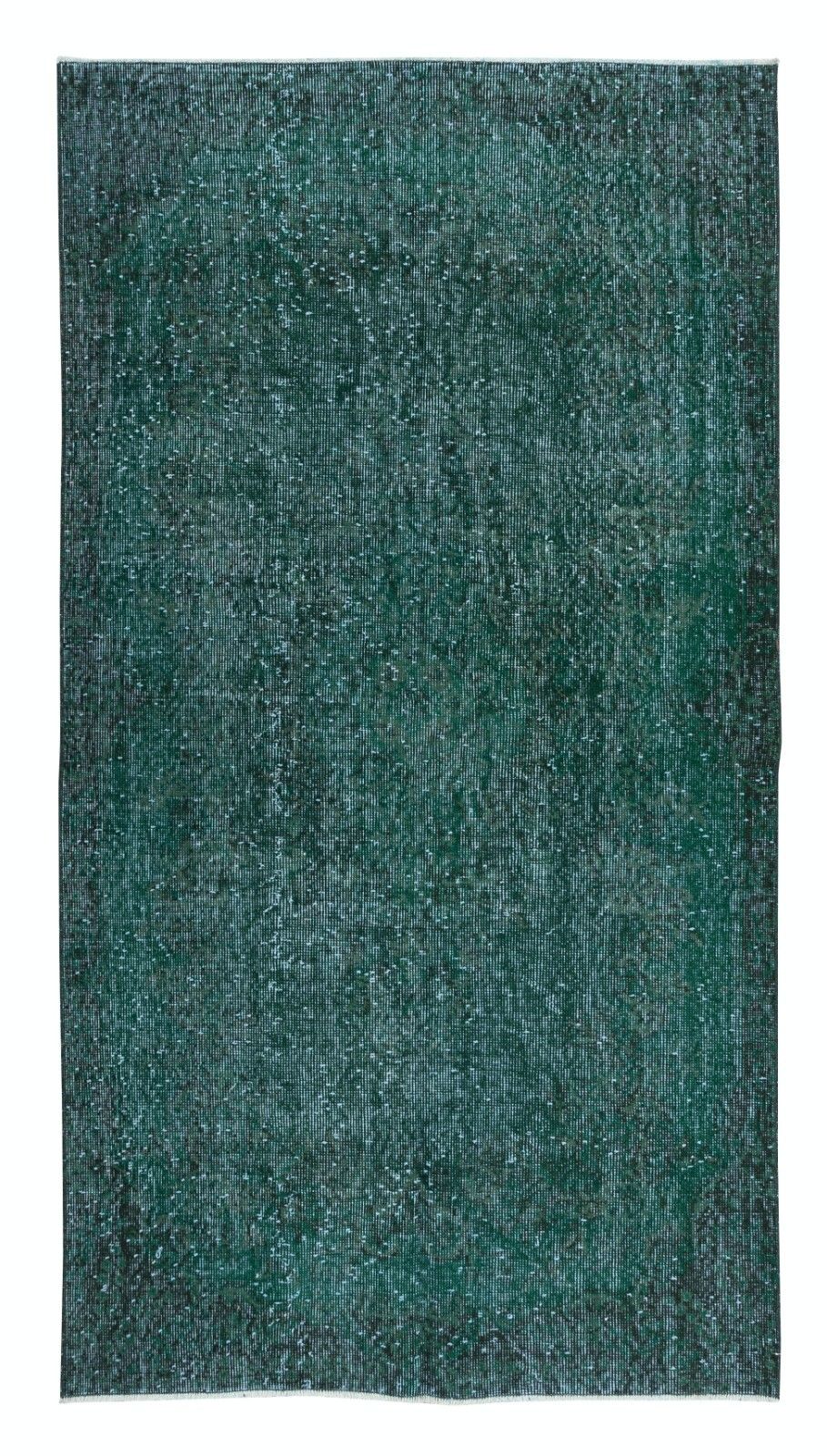3.8x7 Ft Vintage Green Accent Rug, Handwoven And Handknotted In Turkey