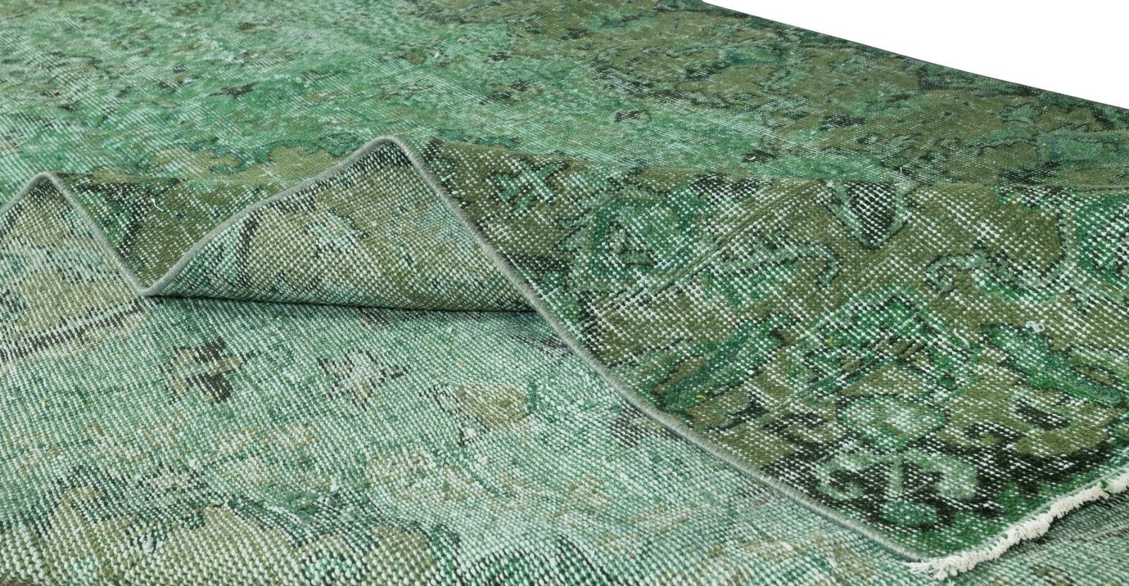 5.6x9.8 Ft Handmade Vintage Turkish Rug Over Dyed In Green For Modern Interiors photo for sale
