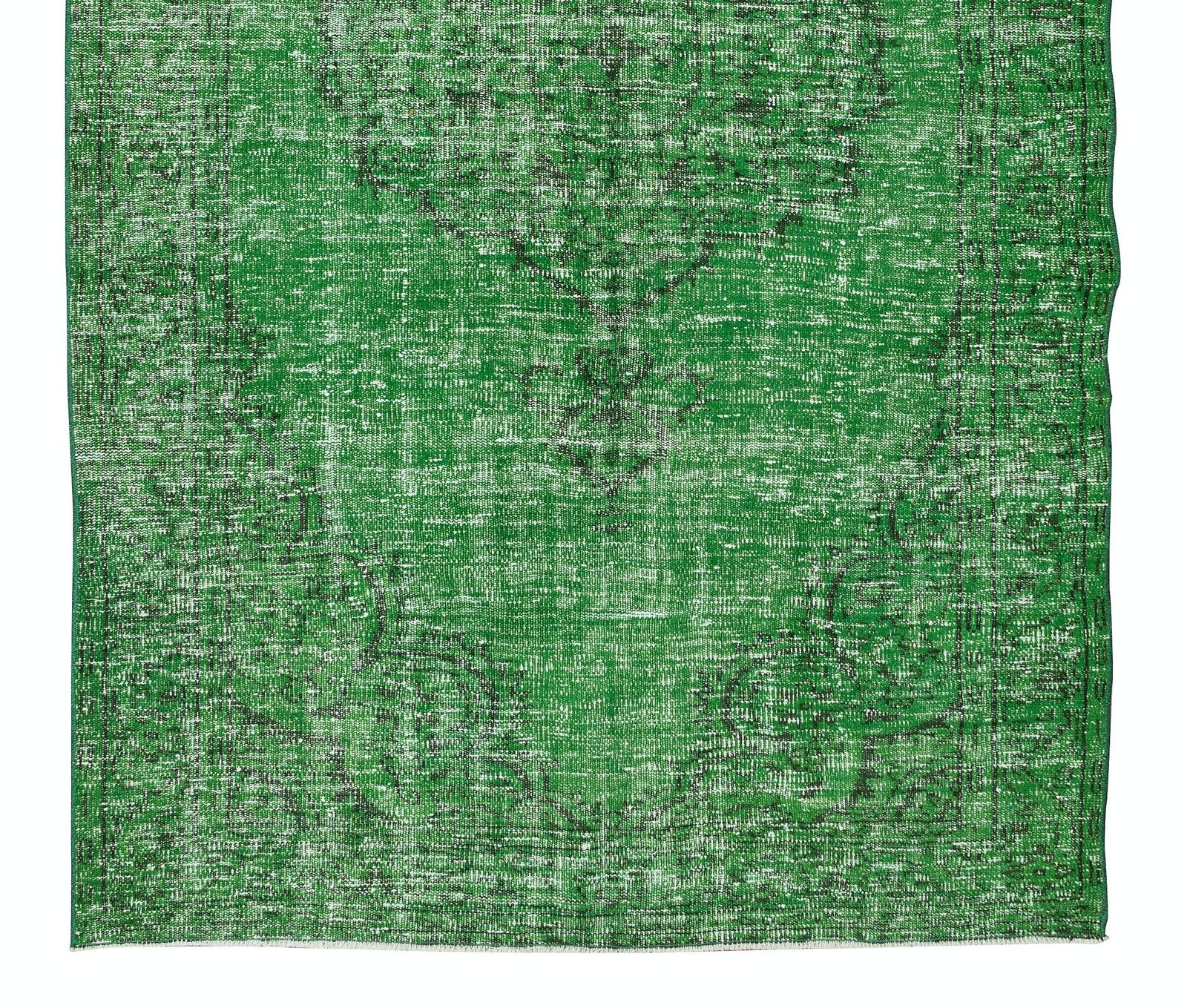 5.2x9.3 Ft Vintage Handmade Turkish Rug Over Dyed In Green For Modern Interiors photo 415.0