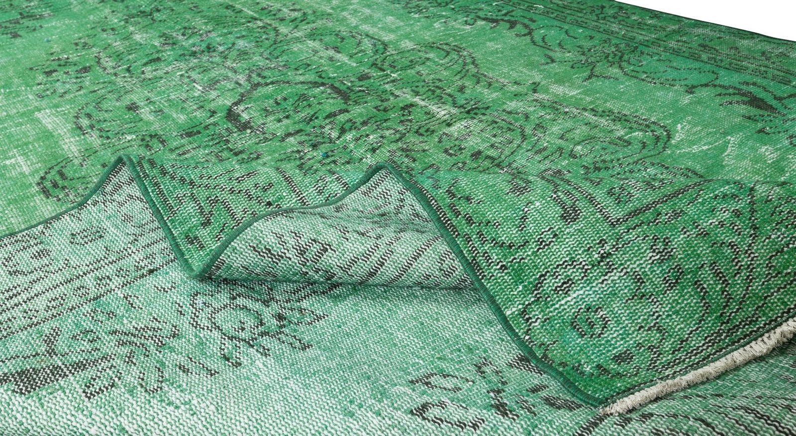 5.5x9.2 Ft Handmade 1960s Turkish Rug Re Dyed In Green, Great 4 Modern Interiors photo for sale