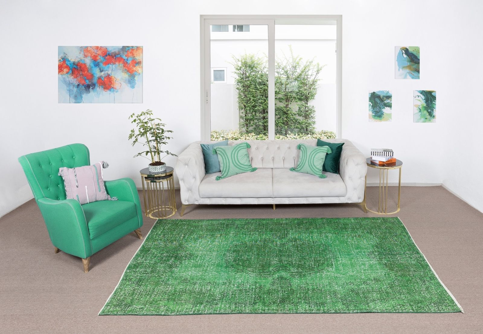 5.6x8.7 Ft Handmade Vintage Turkish Rug Over Dyed In Green 4 Modern Interiors photo furniture