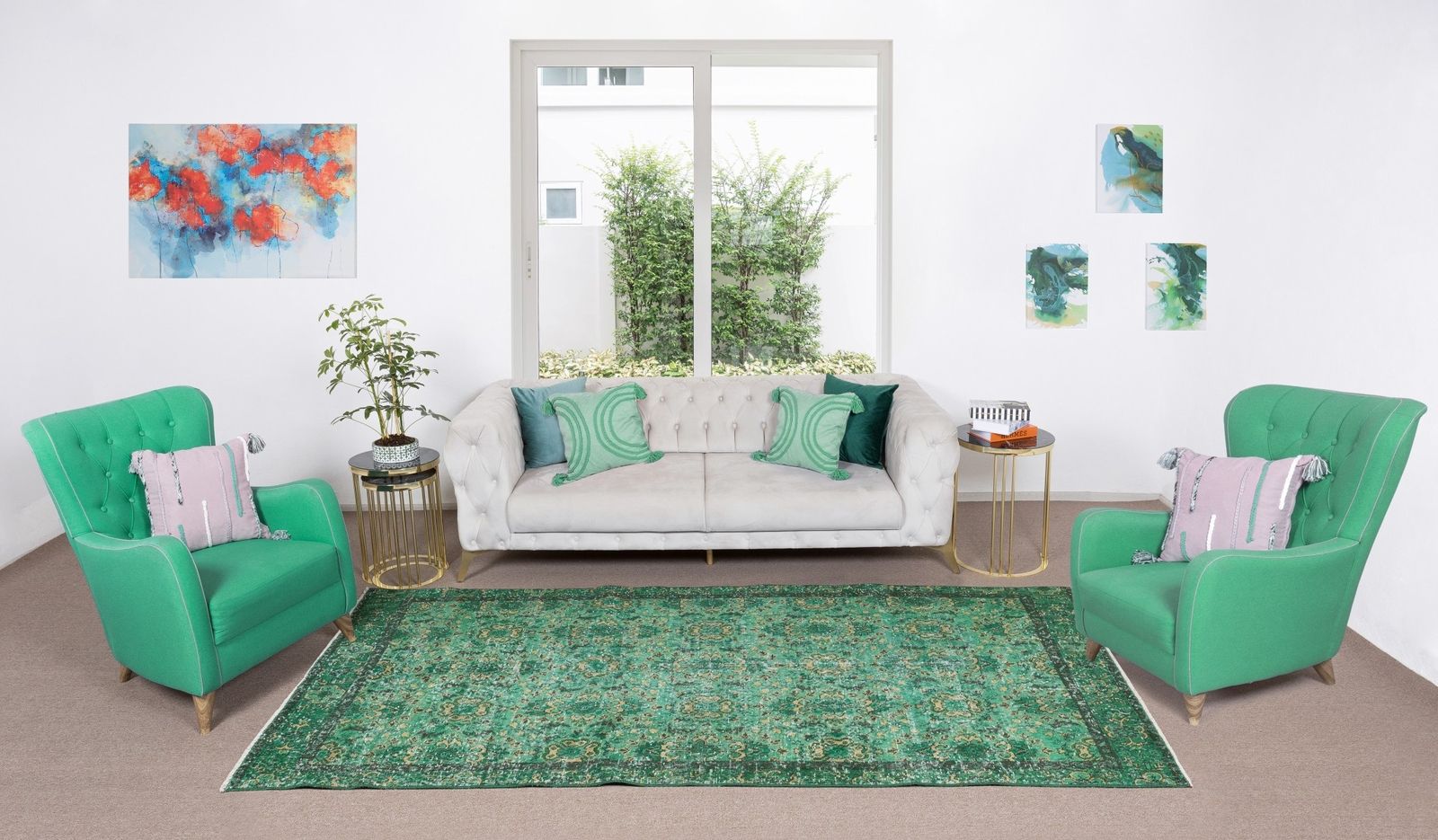 5.3x9.4 Ft Vintage Handmade Turkish Rug Over Dyed In Green For Modern Interiors photo furniture