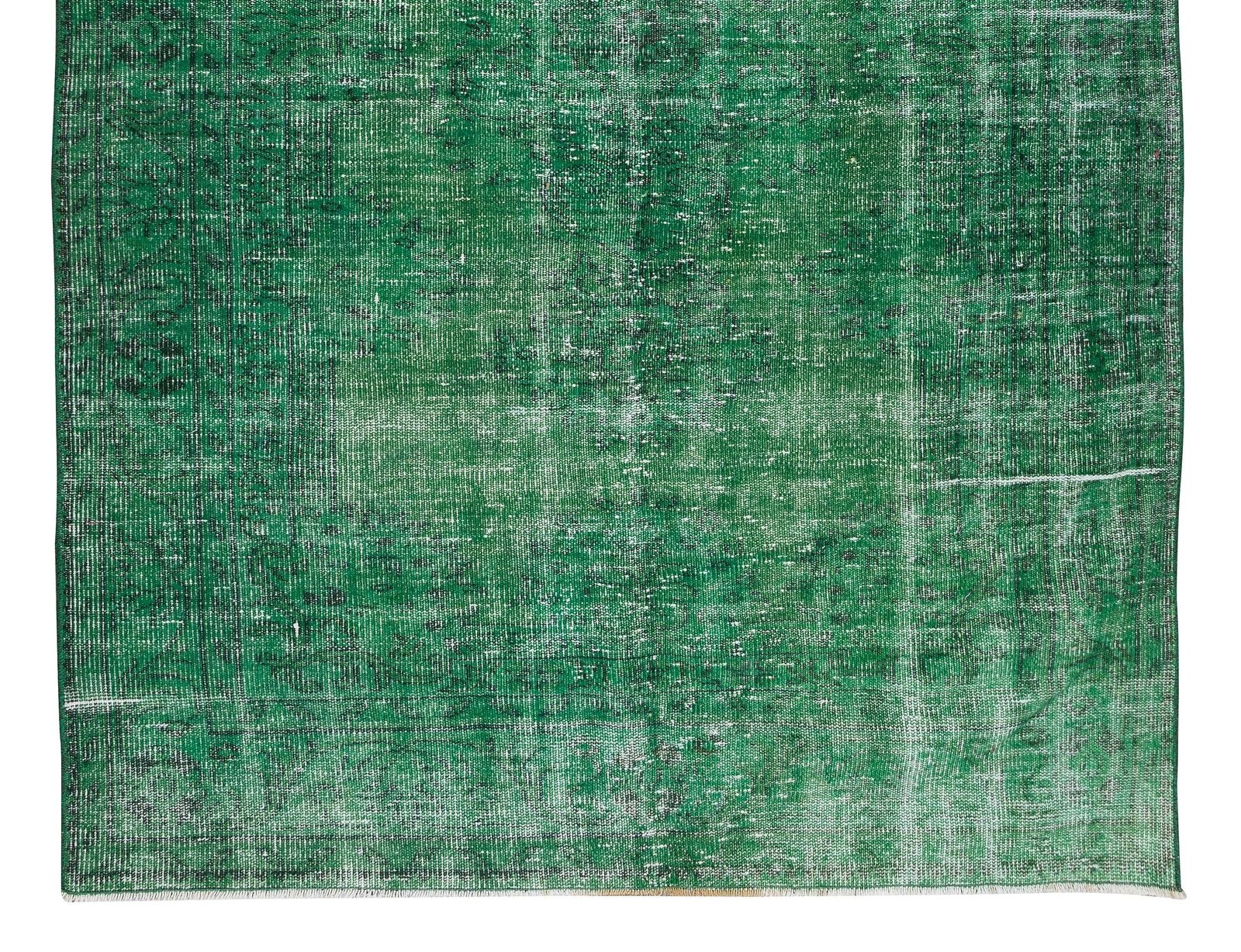 5.6x9 Ft Handmade Central Anatolian Vintage Wool Area Rug Over Dyed In Green photo 347.0