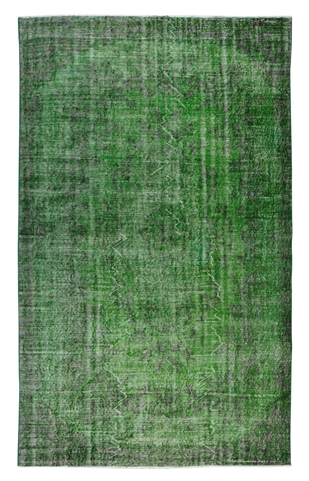 6x9.7 Ft Modern Green Over Dyed Floor Rug, Hand Knotted Turkish Vintage Carpet