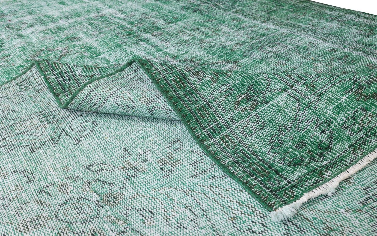 6x9.6 Ft Green Over Dyed Rug, Hand Knotted Turkish Vintage Wool Carpet photo for sale