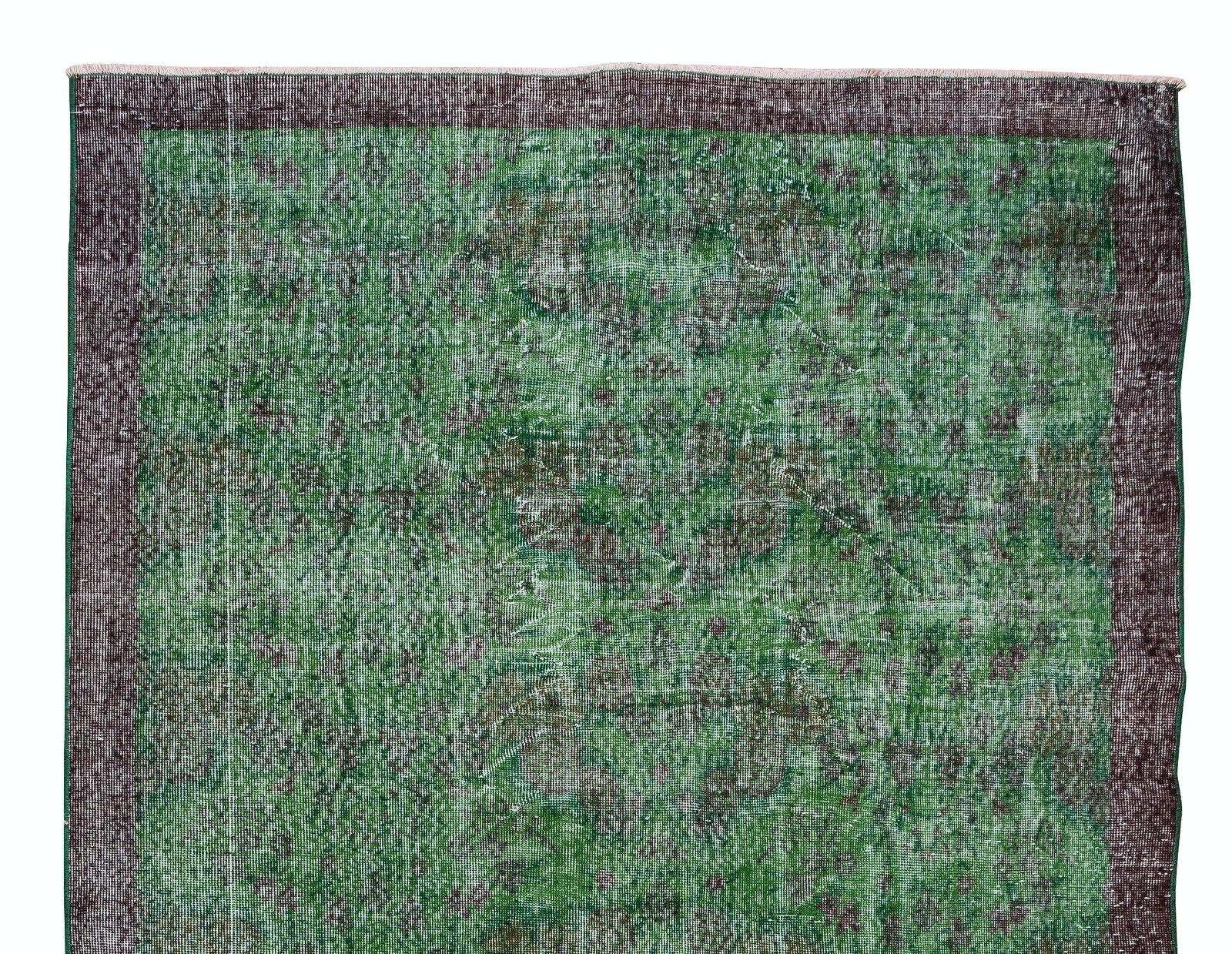 6.5x10 Ft Vintage Green Rug, Handmade Anatolian Wool Area Rug Overdyed In Green photo Textiles