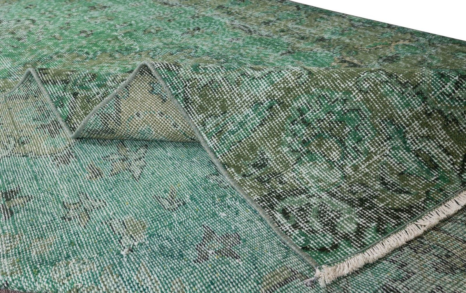 5.6x9.5 Ft Handmade Vintage Turkish Rug Over Dyed In Green For Modern Interiors photo for sale